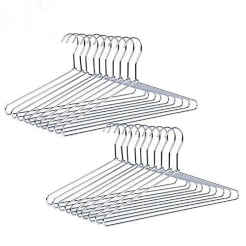 Amber Home Lot de 20 Cintres de Vêtements en Fer Métal Chromé Argenté 43cm, Élégants et de Qualité, pour Costumes T-Shirts Chemises Vestes Robes, Durables