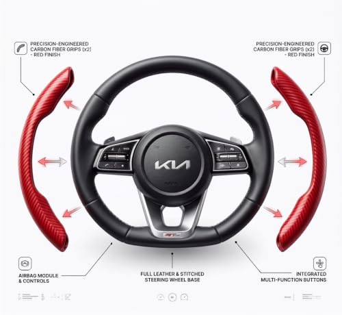Image of High Life Red Carbon Fiber Steering Wheel Grip Covers, Non-Slip Ergonomic Handle Grips for Enhanced Control, Reduced Hand Fatigue, Sporty Interior Upgrade, Easy Wrap-On Installation, Universal Fit