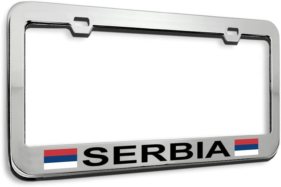 Speedy Pros Metal License Plate Frame Serbia Serbian Flag Country Metal Car Accessories Stainless Steel 2 Holes 1 Frame