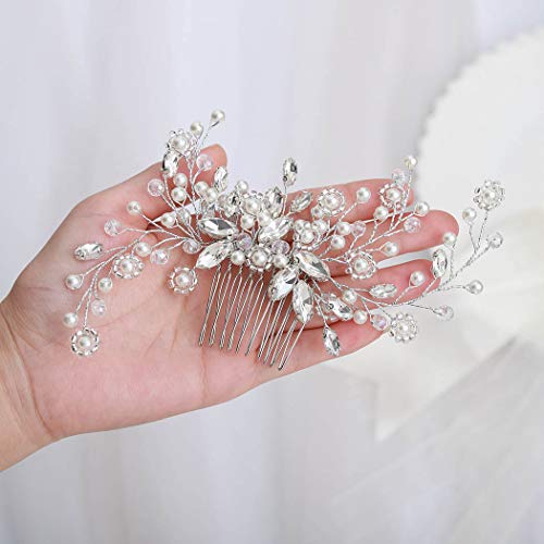 Catery Crystal Bride Wedding Hair Comb Pearl Bead Hair Jewelry Headpieces Women Side Combs Bridal Decorative Prom Hair Accessories For Women And Girls #TOP4