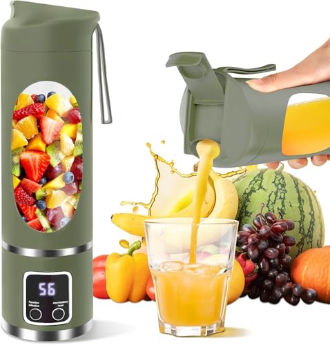 Image of Portable Electric Blender Bottle with Digital Display, Rechargeable Smoothie Maker, USB Juicer Mixer Grinder for Shakes, Juices, Baby Food & Protein Drinks Leakproof & Travel Friendly (Green)