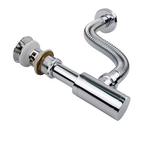 Sifón de botella para lavabo de diseño redondo con válvula emergente cromada 7