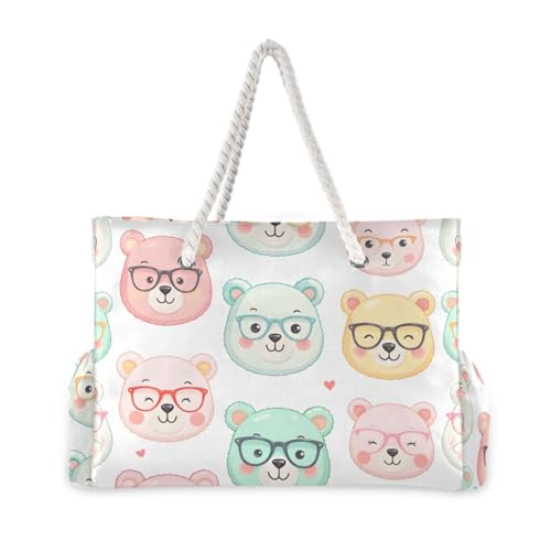 susiyo Cute Bear Faces Beach Bags for Women Large Travel Tote Bag Waterproof Sandproof Lightweight Swim Pool Bag for Family Outdoor2