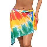 Athjunss Tie Dye Women Swimsuit Cover Ups Beach Bikini Wrap Sarong Bathing Suit Short Skirt For Swimwear