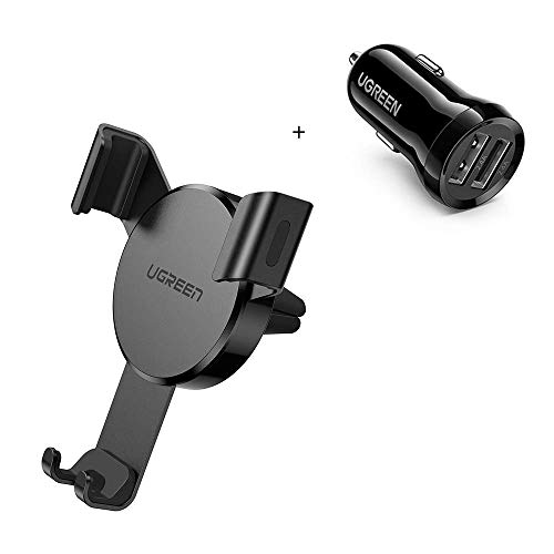 Bundle Car Air Vent Mount Cell Phone Holder with USB Car Charger, Gravity Compatible for iPhone 11 Pro Max XR XS X 6S 7 Plus 8 6, Samsung Galaxy S20 Ultra S9 S10 S8 S7 Edge S6, Google Pixel 4 2 XL, LG