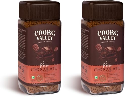 Image of Coorg Valley Rich Chocolate Instant Coffee 50g | Chocolate Flavoured Coffee | Premium Blend of Robusta & Arabica | Freeze Dried | Bold & Strong Flavor (Pack of 2)