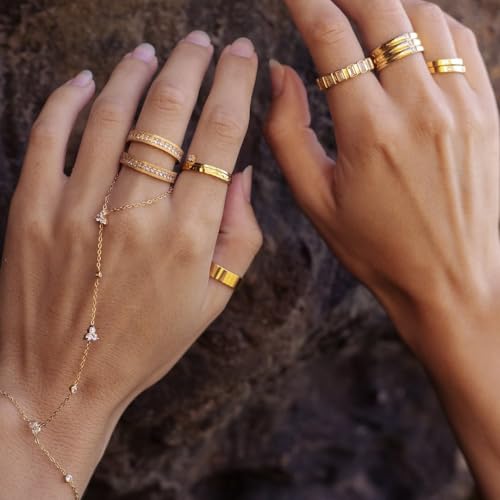 STONEFANS Hand Chain, Dainty Gold Bracelets for Women 14K Gold Plated Cubic Zirconia Finger Bracelet Adjustable Ring Bracelet Hand Chain Trendy Jewelry Accessories for Women Gifts4