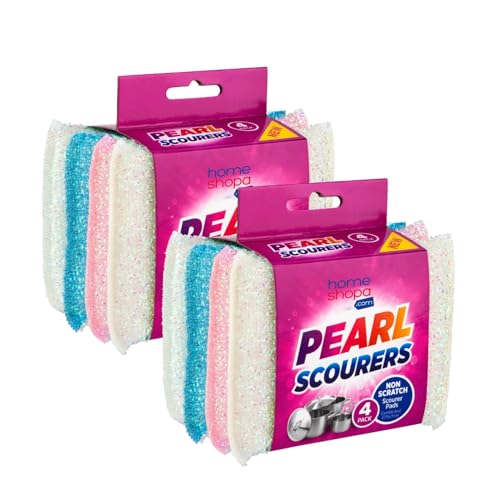 HOMESHOPA Pearl Scouring Pads, 8 Pack Non-Scratch Kitchen Scrubbing Sponge, Washing Up Scourer, Multipurpose Cleaning Dishwashing Reusable Scrubber