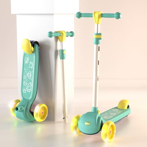 Image of Baybee Blaze Storm Skate Scooter for Kids, 3 Wheel Kid Scooter with 3 Height Adjustable Handle, Kick Scooter with LED PU Wheels & Brake | Runner Scooter for Kids 2-10 Years Boys Girls (Light Green)