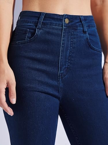 Image of Miss Chase Women's Skinny High Rise Cropped Fringed Hemline Detailing Stretchable Denim Jeans