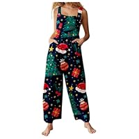 Xmas Onesies Christmas Jumpsuit for Women UK Santa Claus Print Dungarees Snowman Print Tunic Long Overall High Waist Slim Fit Fitness Onsies Romper Wide Leg One Piece Playsuits Romper (X1-Grey, L)