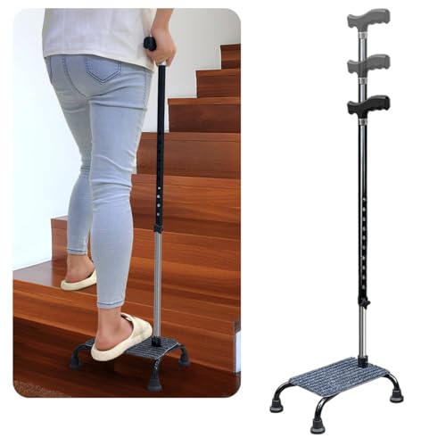 NEAUDE Stair Climbing Cane Lifts for Seniors Half Steps Assist Walking Sticks Elderly Stair Walker Devices Standing Aid Adjustable Mobile Portable Stairlifts 4 Prong Helper Up and Down Stairs