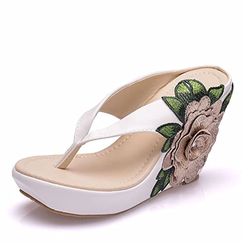 Sandales en Bas De La Pente, Chaussures en Dentelle avec Perles De Cristal, Chaussures De Demoiselle d'honneur, Chaussures De Cérémonie,Blanc,42 EU Cover