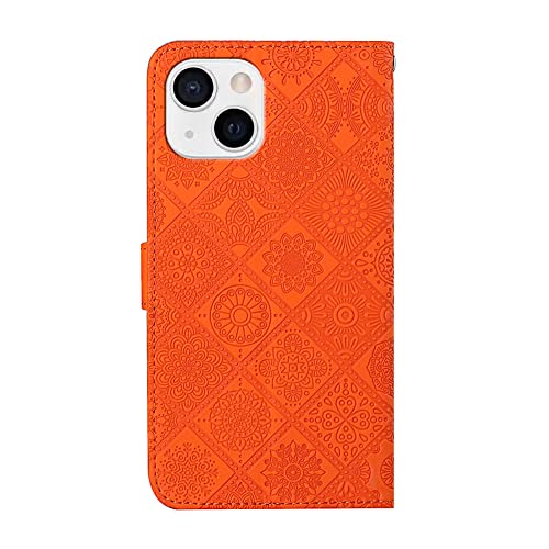 Housse en cuir iPhone 14 Plus style rétro gaufré orange XCM - 3