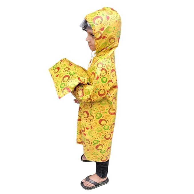 D8211K Kids Raincoat with Storage Pouch – Lightweight, Waterproof, Cartoon Print Poncho for School, Travel & Outdoor Fun (IN, Age, 9 Years, 10 Years, Yellow) 2