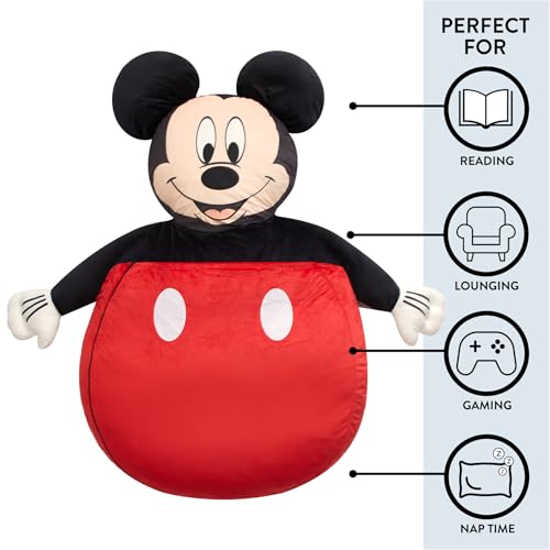 Image of Disney Mickey Mouse Kids Oversized Floor Lounger,Soft Plush Chair with Pillow & Cushion, Comfortable Portable Nap & Play Mat for Boys & Girls