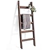 FUIN 5 Ft (58") Wood Decorative Wall Leaning Blanket Ladders Bathroom Storage Quilt Towel Display Rack Shelf Holder Rustic Farmhouse, Brown