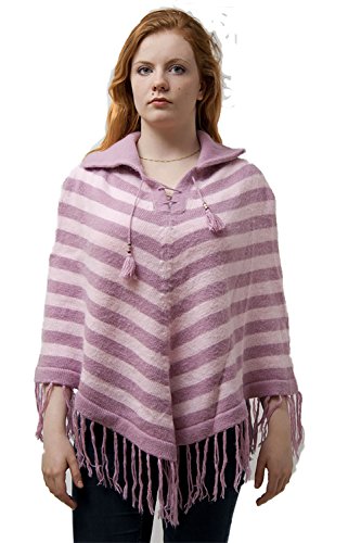 Poncho de lana de alpaca fabricado con detalles de inspiración andina con muchos colores y patrones, Rosa Maube, Taille unique
