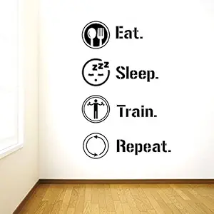 Rawpockets Decals ' Eat Sleep Train Repeat Gym Quote' Self Adhesive Wall Sticker (Pack of 2)