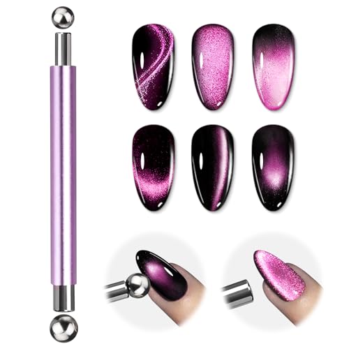 EBANKU Double Embout Aimant Bâton Ongles Stylo Outils pour Nail Art, Multifonction Outil Magnétique avec Perles Rondes Outils à Ongles Utiliser avec Poudre de Gel pour Les yeux de Chat(Violet)