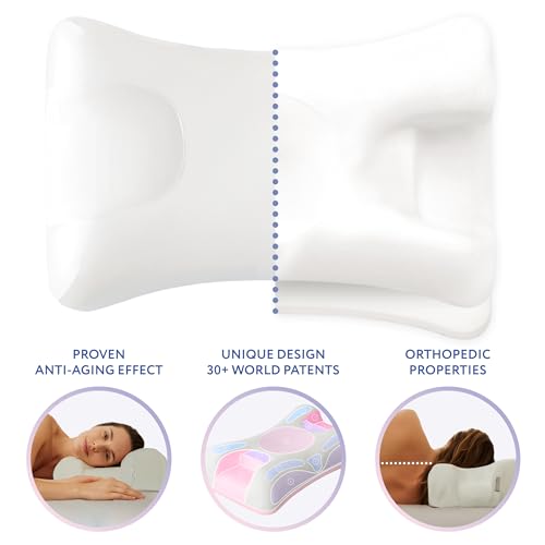 SLEEP & GLOW Omnia Anti-Aging Beauty Pillow Fights Sleep Wrinkles with Orthopedic Height Adjustable Memory Foam for Sleeping on Back and Side (Made in Italy)