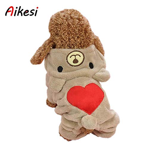 Aikesi Vestito per Cani con Quattro Zampe in Velluto Cappotto con Cappuccio per Cane Invernale, Adatto a Tutti i Cani di Piccola Taglia,Stile Orso