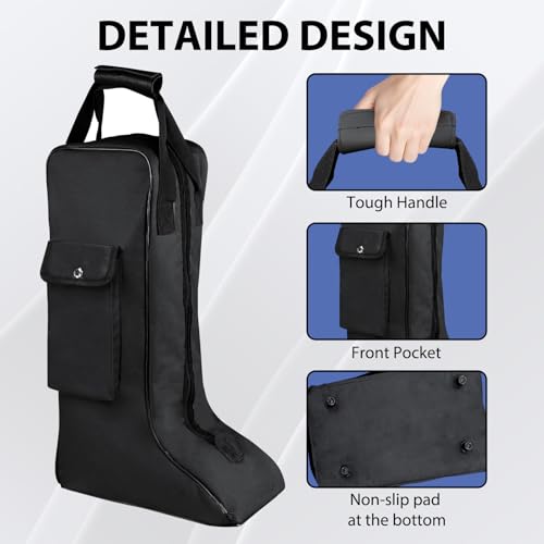 Portable Boots Storage Bag, Oxford Equestrian Boot Bag with Handle, Cowboy Boot Travel Bag with Outer Pocket for Cowboy Boots, Snow Boots, Travel and Daily Use2