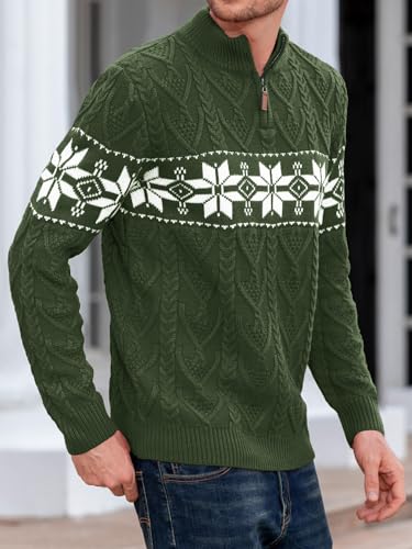 Makkrom Mens Ugly Christmas Sweater Quarter Zip Pullover Long Sleeve Snowflake Mock Neck Soft Knitted Sweaters4