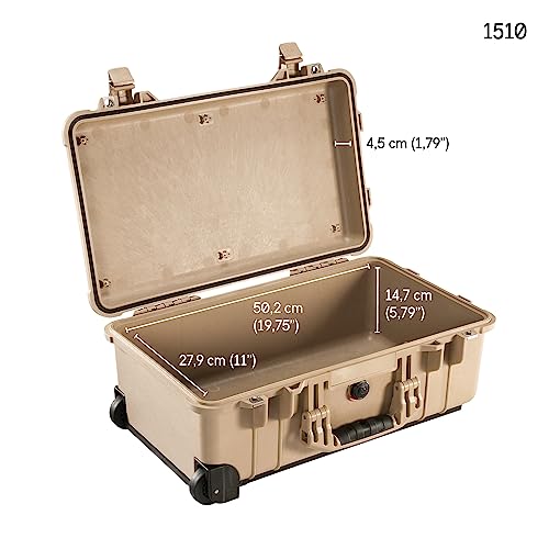 PELI 1510 Maleta de cabina resistente y estanca con ruedas y asa telescópica, IP67 estanca e impermeable al polvo, 27L de capacidad, fabricada en Alemania, con espuma personalizable, Beige - imagen 7