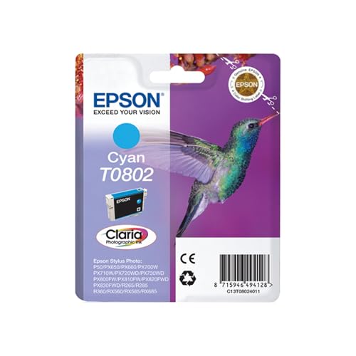Epson T080 Serie Colibrì, Cartuccia Originale Getto d'Inchiostro Claria Photographic, Formato Standard, Ciano