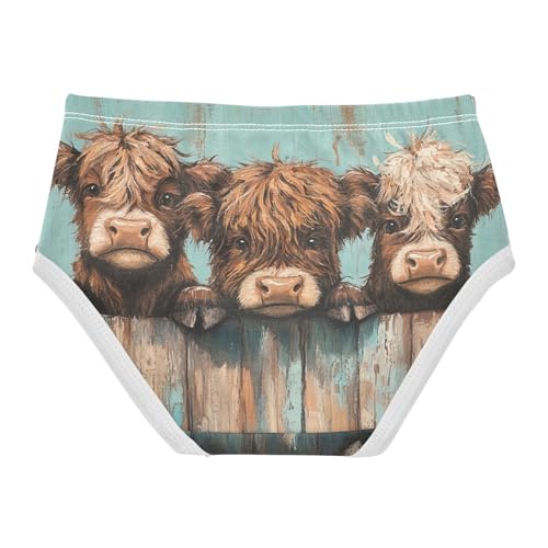 Toddler Underwear Custom 2t Cotton Little Girl Panties Artistic Briefs Underpants Cute Highland Cows Wooden2
