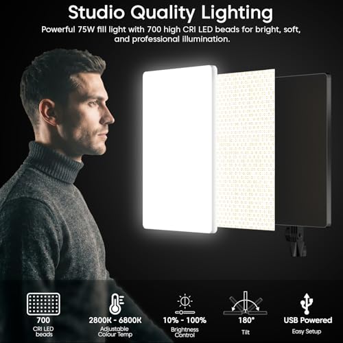 Image of Sounce 75W Professional Fill Light with Remote | 700 LEDs | 96+ CRI | 2800K-6800K Colour Temperature | Adjustable Brightness | 180 Tilt | Soft Studio Light for YouTube & Video Shoots