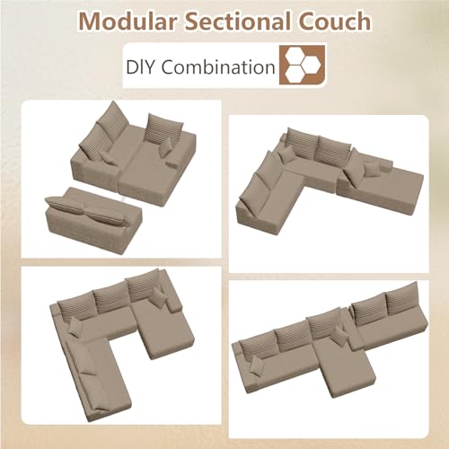 Image of Oversized Modular Sectional Sofa Couch, Large 5 Seater Corner Sofa Modern L Shaped Sectional Couch Cloud Couches for Living Room, Office, Spacious Space, Corduroy,No Assembly Required, Camel