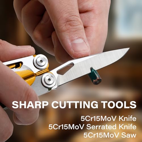 Image of 21-in-1 Multi Tool Pliers w /Safety Locking & Spring-Action Scissors | Heavy-duty Stainless Steel Multi-tool Set with Nylon Sheath for Work, Home, Garden, DIY & Auto, Maple Yellow