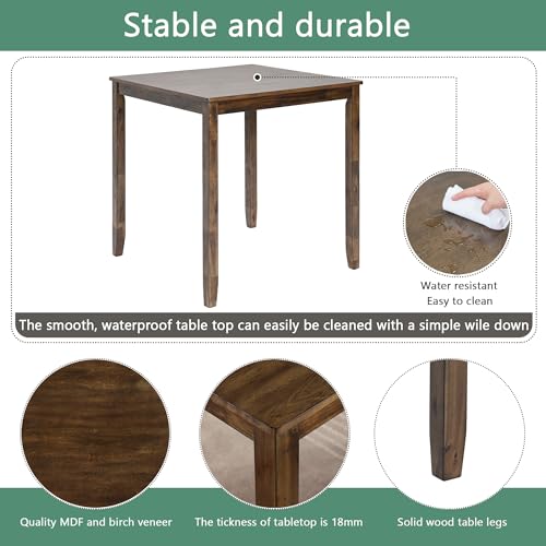 Image of Harper & Bright Designs Counter Height Dining Table Set 5-Piece, 34.5 inch Square Wooden Table & 4 Upholstered Chairs, Modern Walnut Finish Counter Height Set for Kitchen, Dining Room, Small Spaces