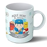 Taza desayuno Aquí bebe el mejor cartero del mundo regalo original carteros ceramica 330 mL