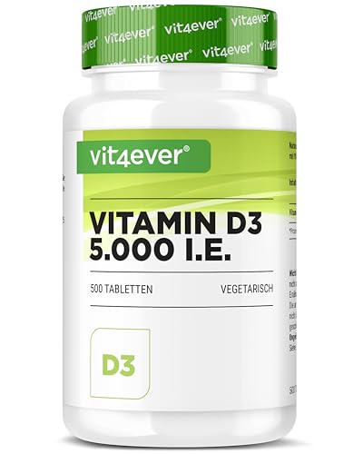 Vitamin D3 5000 I.E. Depot - 500 Tabletten - Hochdosiert - Laborgeprüft - Vegetarisch - Hohe Reinheit - 5 Tagesdosis 1000 I.E. pro Tag - Premium Qualität Vitamin D3 5000 I.E. Depot - 500 Tabletten - Hochdosiert - Laborgeprüft - Vegetarisch - Hohe Reinheit - 5 Tagesdosis 1000 I.E. pro Tag - Premium Qualität