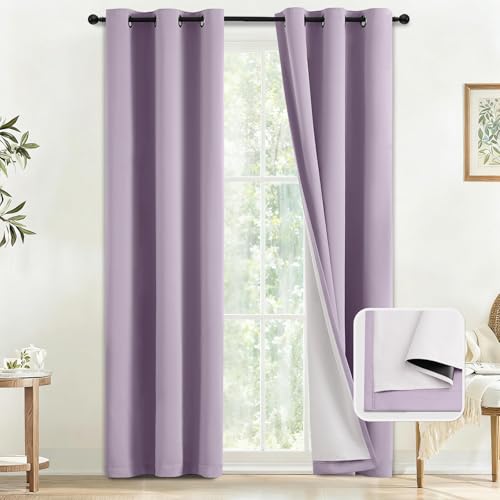 Image of COSVIYA Lilac 100% Blackout Curtains for Bedroom 84 inch with White Back | 2 Thick Layers Full Room Darkening Thermal Insulated Curtain,Grommet Window Drapes for Living Room, 2 Panels,42x84 Inch
