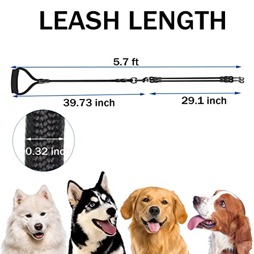 5.7Ft Heavy Duty Double Dog Leash,Multiple 3 Dog Leash,3 Way Dog Leash No Tangle,3 In 1 Dog Leash Detachable 360° Swivel With Soft Padded Handle,For Walking Or Training Leashes For Two/Three Dog Leash #TOP3
