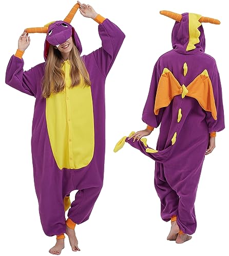 Pyjama Licorne Kigurumi Adulte Animal Cosplay Costume Sleepwear Combinaison Jumpsuit,S,Rouge-Dragon