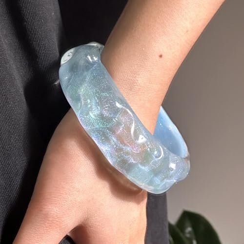 Boho Colorful Shimmer Acrylic Resin Bangle Bracelet Transparent Plastic Wristbands Wide Irregular Geometric Cuff Bangle Bracelet for Women Jewelry2