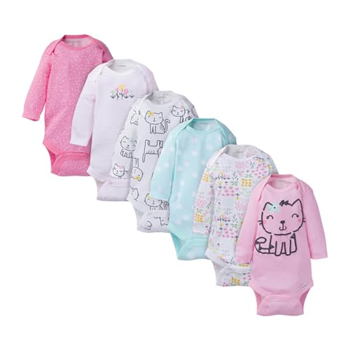 Image of Onesies Brand Unisex Baby 6-Pack Long Sleeve Bodysuits - Breathable Cotton One-Piece Outfits for Newborns & Infants