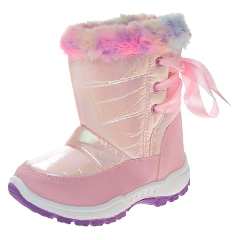 Rugged Bear Girls Winter Water-Resistant Fur Lined Top Boots, Pink Multi Shiny, 2 Big Kid Cover