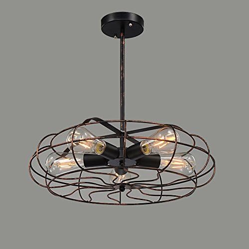 RH RUIVAST Ceiling Light Fan Cage Lamp Shade Industrial Chandelier Lighting Vintage Ceiling Lamp Metal Pendant Light Fixture with 5 Lights E26 Bulb Painted Finish
