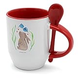 Mr. & Mrs. Panda Tasse mit Löffel Hase Blume - Geschenk, Geburt, Tassen, Osterhase, Kind, Geburtstag, Kaffeebecher, Ostergeschenke, Tasse mit Spruch, Osternest, Kaffeetasse, Kindergeburtstag, Ostern