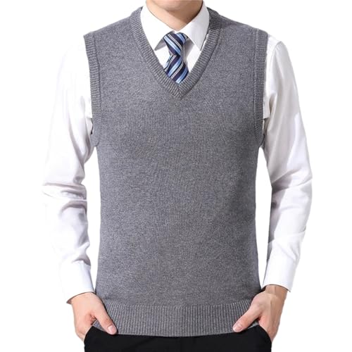 Men's Solid V-Neck Knitted Vest Casual Warm Sweater Versatile Waistcoat Top