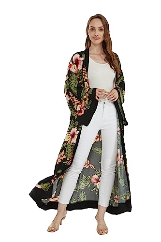 Image of Family Matching Hawaiian Clothes, Black Rafelsia | Lightweight 100% rayon • Family matching outfits • Beach vacations • Luaus • Cruises • Family photos
