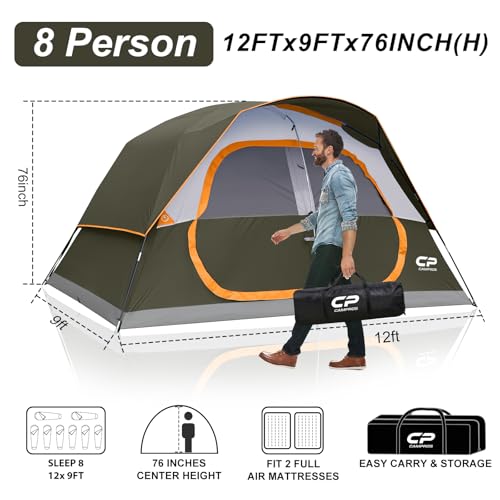 CAMPROS CP Upgraded 6/8 Person Camping Tents, Waterproof Windproof Family Tent with Larger Mesh Windows & Door, Double L - Additional View