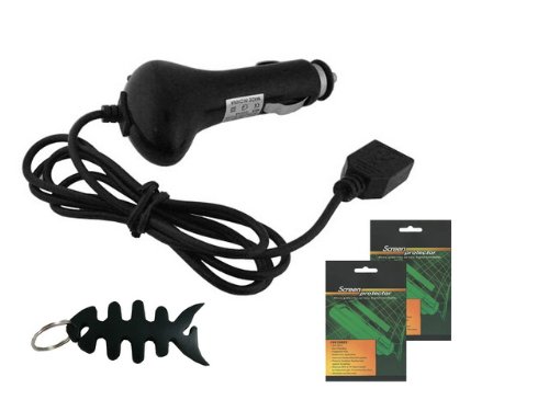iShoppingdeals - Auto Car Charger, Screen Protector, Fishbone Keychain for Flip UltraHD Video Camera 2 Hours, 3rd Generation (Newest Model)