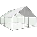 NUGRIART Large Metal Chicken Coop Walk-in Poultry Cage with Water-Resident and Anti-UV Cover Duck Rabbit Cat House Outdoor Chicken Run Pen with Spire Shaped Cage